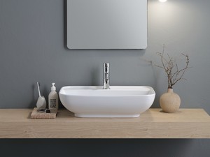 Waschbecken Le Ciotole, rechteckiges Design, 60x40xH 16 cm, mit Mischbatteriebohrung, aus glänzend weißer Keramik  