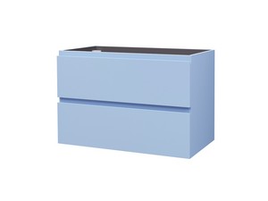 Meuble salle de bains gain de place MAREA 80 P38 cm 2 tiroirs bleu mat avec lavabo en résine blanc brillant