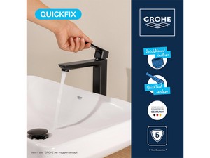 Mitigeur de lavabo taille XL Grohe® Dice avec bonde noir mat