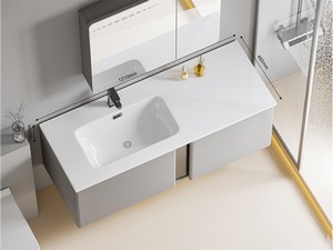 Waschbecken Smart Unitop 121x46,5 cm mit Becken links aus Keramik Weiß glänzend
