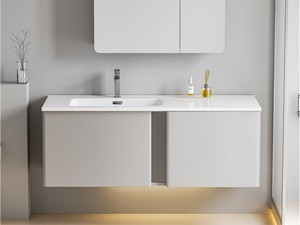 Waschbecken Smart Unitop 121x46,5 cm mit Becken links aus Keramik Weiß glänzend