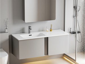 Waschbecken Smart Unitop 121x46,5 cm mit Becken links aus Keramik Weiß glänzend