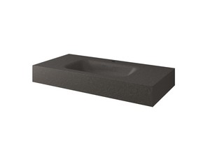 Meuble salle de bains FARO 90 cm à poser cannelé blanc mat et lavabo Unitop en HPL quartzite foncé