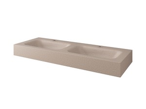 Meuble salle de bains FARO 120 cm à poser cannelé chêne tabac et lavabo Unitop en HPL quartzite clair