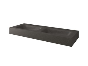 Meuble salle de bains FARO 120 cm à poser cannelé noyer mat et lavabo Unitop en HPL quartzite foncé