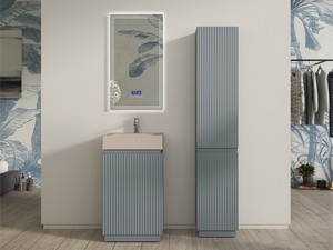 Stand-Hochschrank für Bad FARO 2 Türen cm 35xH185 gerippt Blau matt