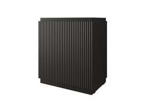 Meuble salle de bains FARO à poser 70 cm cannelé noir mat et lavabo Unitop en résine blanc mat