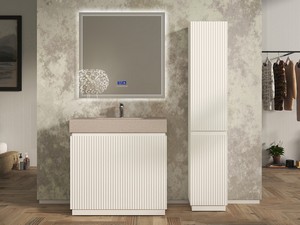 Stand-Hochschrank für Bad FARO 2 Türen cm 35xH185 gerippt Weiß matt