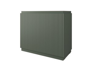 Meuble salle de bains FARO 90 cm à poser cannelé vert mat et lavabo Unitop en HPL quartzite clair