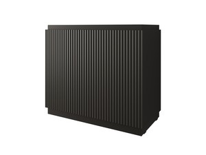 Meuble salle de bains FARO 90 cm à poser cannelé noir mat et lavabo Unitop en HPL quartzite clair