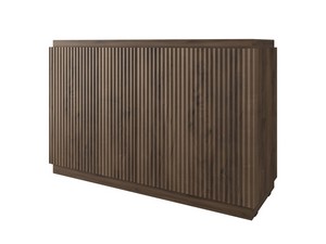 Meuble salle de bains FARO 120 cm à poser cannelé noyer mat et lavabo Unitop en HPL quartzite clair