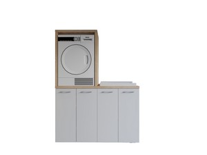 Mobile lavanderia 140 cm con lavabo dx e colonna porta lavatrice e  asciugatrice bianco e frassino 