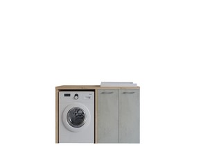Waschküchenmöbel BONK 140 cm Waschmaschinenschrank 2 Türen und Waschtrog rechts, Zement/Asteiche