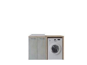 Waschküchenmöbel BONK 140 cm Waschmaschinenschrank 2 Türen und Waschtrog links, Zement/Asteiche