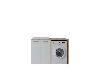 Waschküchenmöbel BONK 140 cm Waschmaschinenschrank 2 Türen und Waschtrog links, Weiß Matrix/Asteiche