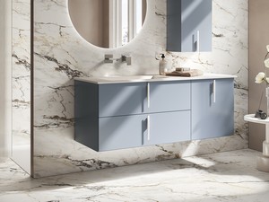 Badmöbel DESK 140 cm Blau Avio matt - Griffe und Waschbecken HIDE Weiß matt