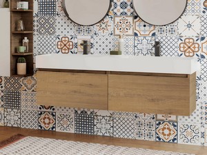 Qubo Bathroom Furniture 140 cm 2 Drawers Sherwood with Double Resin Washbasin Matt White