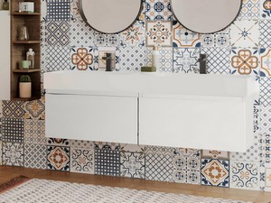 Qubo Bathroom Furniture 140 cm 2 Drawers White Matrix with Double Resin Washbasin Matt White