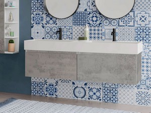 Qubo Bathroom Furniture 140 cm 2 Drawers Oxide Grey with Double Resin Washbasin Matt White