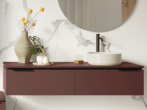 Meuble salle de bains TOUCH 140 cm 2 tiroirs et top 1,8 cm rouge grenat mat