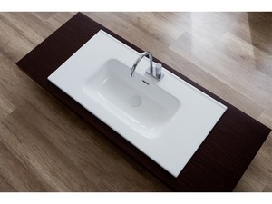 Meuble salle de bains FARO 100 cm cannelé vert mat et lavabo Unitop en céramique ANDY blanc brillant