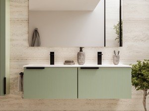 Meuble salle de bains AVIVO 120 cm 2 tiroirs cannelé vert mat et lavabo céramique blanc brillant