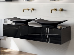 Meuble salle de bains CLASS GRES 140 cm 2 tiroirs et top en grès cérame Sahara noir brillant