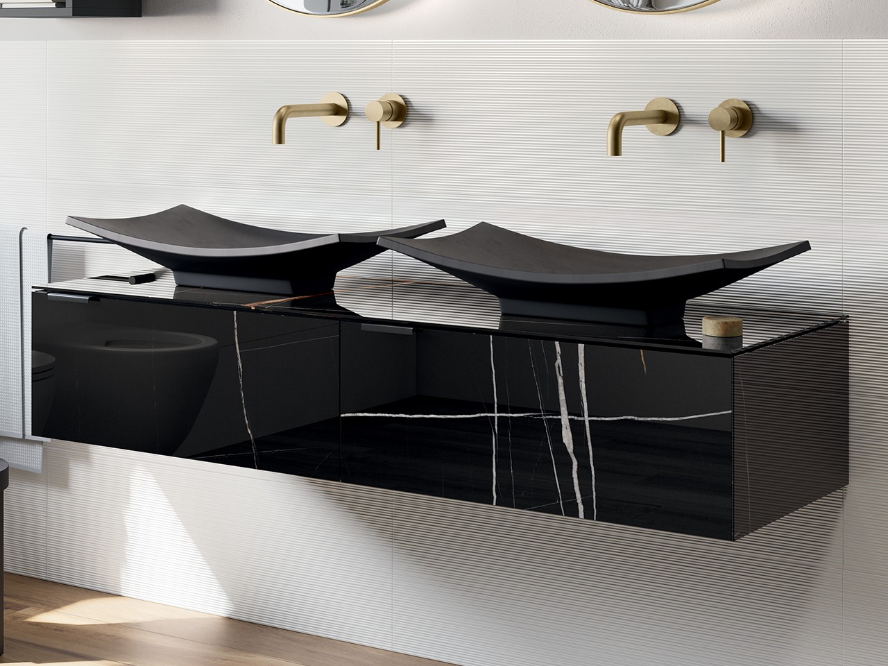 Meuble salle de bains CLASS GRES 140 cm 2 tiroirs et top en grès cérame