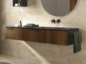 TOUCH BATHROOM FURNITURE 160 cm 2 DRAWERS CANNETÉ WALNUT AND BLACK RIGHT HIDE WASHBASIN
