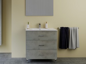 TRIO B80 cm Bodenstehender Badezimmerschrank mit 3 Schubladen und Unitop-Keramikwaschbecken Zementoptik
