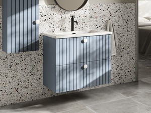 Meuble de salle de bains LERICI L75 cm 2 tiroirs finition bleu mat avec lavabo Unitop en céramique