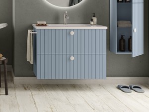 Meuble de salle de bains LERICI L90 cm 2 tiroirs finition bleu mat avec lavabo Unitop en céramique