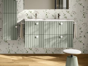 Meuble de salle de bains LERICI L120 cm 4 tiroirs finition vert mat avec lavabo Unitop en céramique