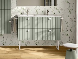 Mobile Bagno LERICI L120 cm a Terra con 4 Cassetti finitura Verde Opaco con Lavabo Unitop in Ceramica