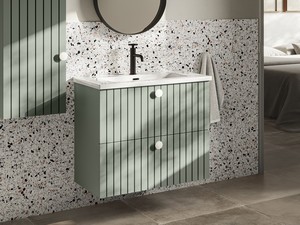 Meuble de salle de bains LERICI L75 cm 2 tiroirs finition vert mat avec lavabo Unitop en résine