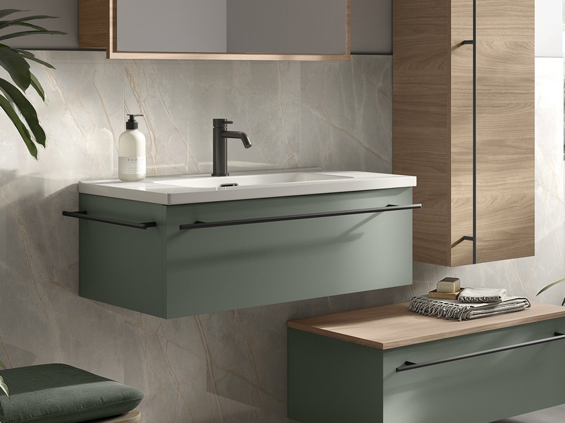 Mobile Bagno LUMI L80 Cm A 1 Cassetto Finitura Verde Opaco Con Lavabo Mobile Bagno LUMI L80 Cm A 1 Cassetto Finitura Verde Opaco Con Lavabo