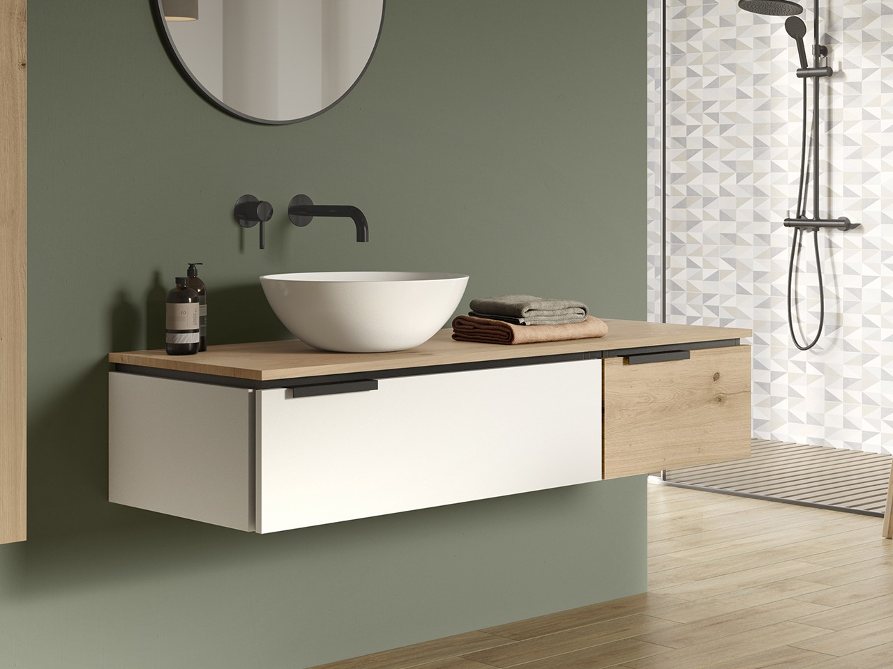 Mobile Bagno ATLAS L98 cm sospeso con 1 Cassetto e Toppino - finitura Rovere Tabacco Opaco
