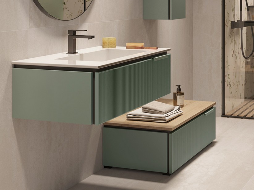 BLUES BATHROOM FURNITURE 90 cm 1 DRAWER MATT SAGE GREEN AND HIDE UNITOP