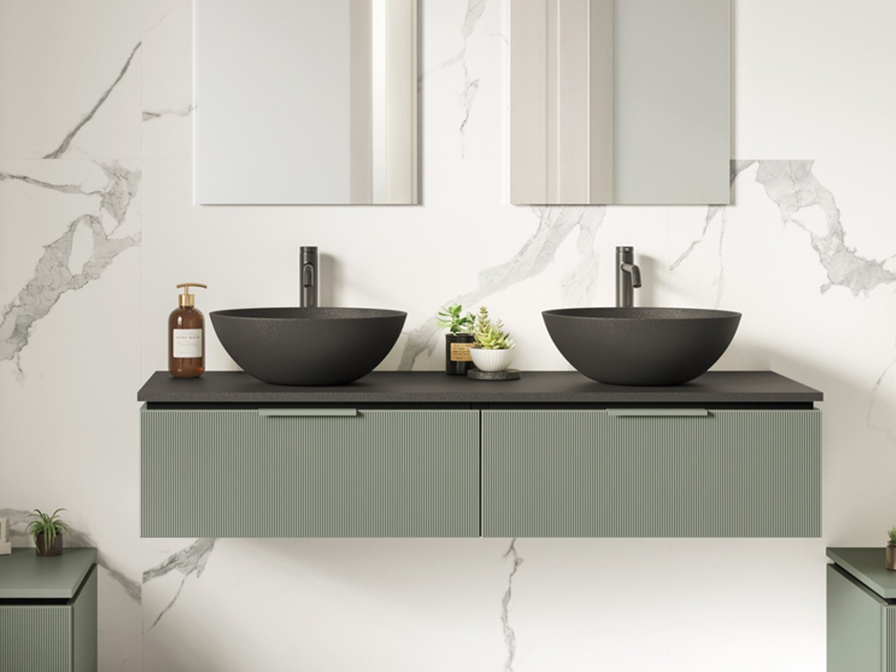 mobile-bagno-blues-140-cm-2-cassetti-cannucciati-verde-salvia-opaco-e