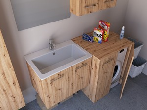 Meuble buanderie BONK 73 cm 2 portes avec lavabo en céramique - Chêne à nœuds