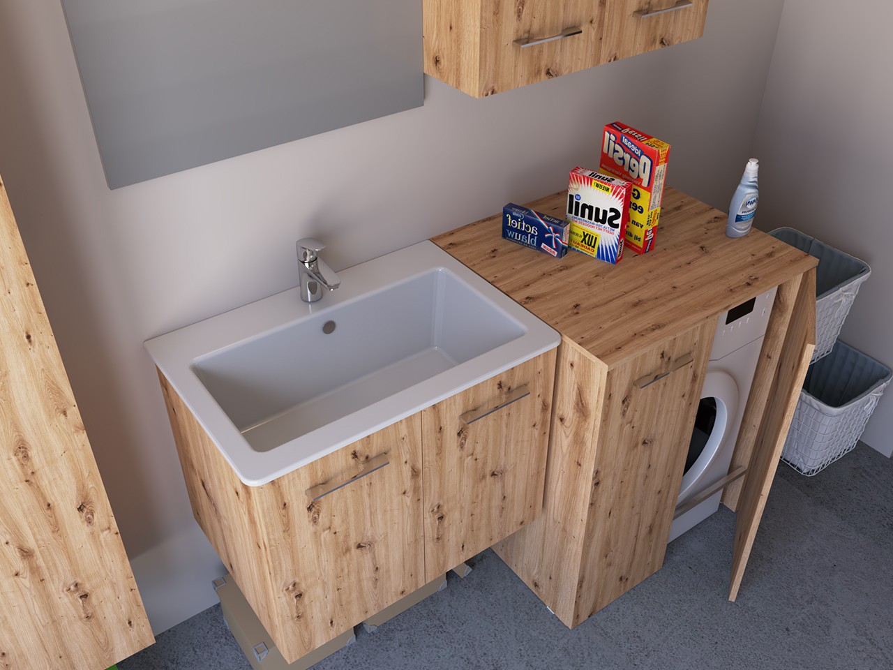 Mobile Lavanderia BONK 73 cm 2 Ante con Lavabo in Ceramica - Rovere ...