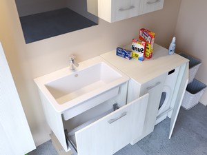 Meuble buanderie BONK 73 cm 1 tiroir avec lavabo en céramique - Blanc Matrix
