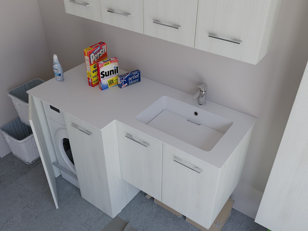 Mobile Lavanderia BONK 140x51/63 cm 4 Ante con Lavabo in Solid Surface ...