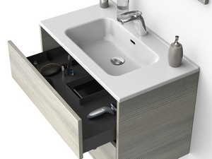 Mobile Bagno CAMPIGLIO 100/P39 cm 2 Cassetti Effetto Legno Grigio e Lavabo Unitop in Ceramica Bianco Lucido