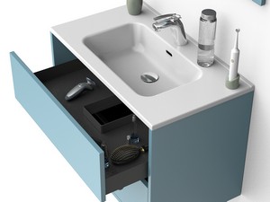 Mobile Bagno CAMPIGLIO 60/P39 cm 2 Cassetti Azzurro Opaco e Lavabo Unitop in Ceramica Bianco Lucido