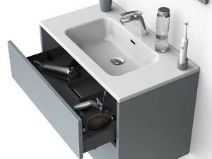 Mobile Bagno CAMPIGLIO 60/P39 cm 2 Cassetti Grigio Opaco e Lavabo Unitop in Ceramica Bianco Lucido