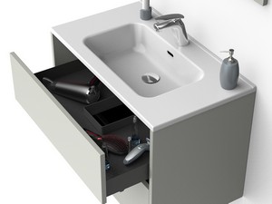 Mobile Bagno CAMPIGLIO 80/P39 cm 2 Cassetti Tortora Opaco e Lavabo Unitop in Ceramica Bianco Lucido