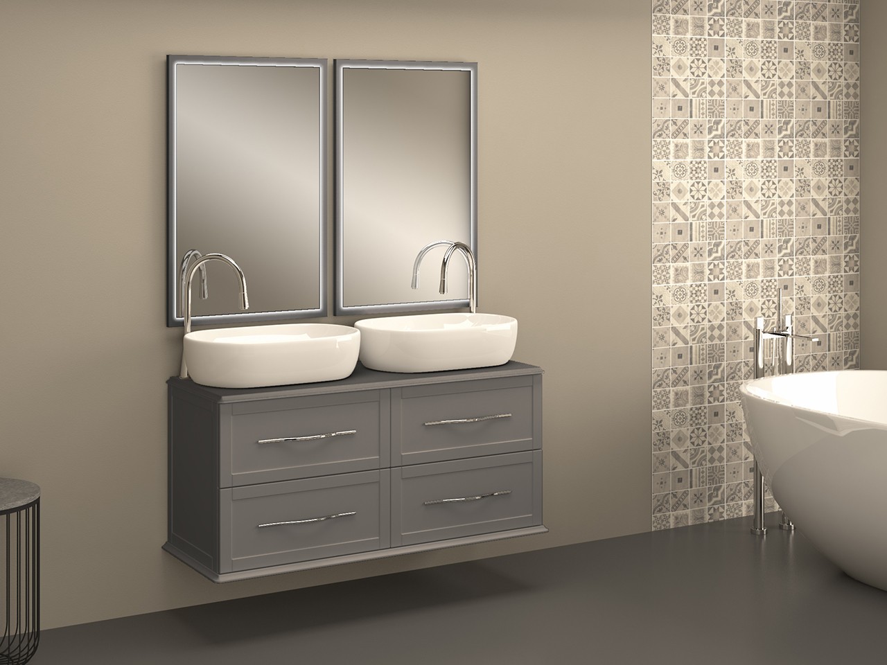Meuble salle de bain suspendu Classic 120 cm avec 4 tiroirs et plan