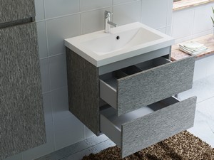 COMPACT-39 BATHROOM FURNITURE L60 CM 2 DRAWERS GREY LARCH AND UNITOP WASHBASIN GLOSSY WHITE