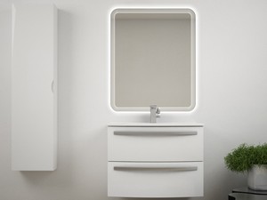 CORALLO BATHROOM FURNITURE 75CM 2 DRAWERS GLOSSY WHITE WITH UNITOP RESIN WASHBASIN GLOSSY WHITE